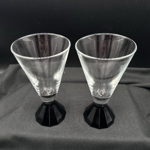 Vtg Black Base Wine Glasses Set of 2 Cristal d’Arques French Barware Art Deco - Picture 3 of 8